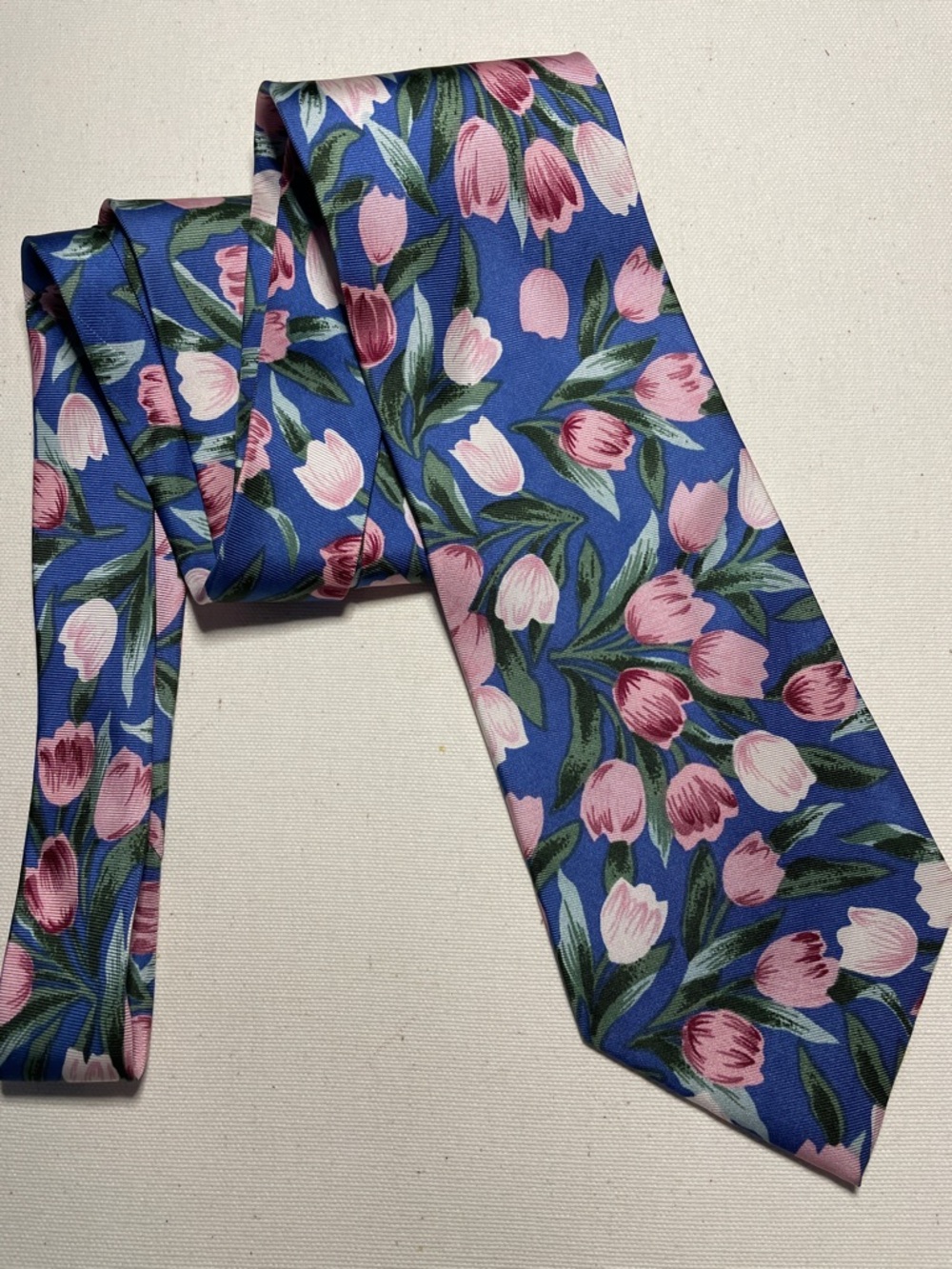 HUA SHEN Vibrant Blue Formal Silk Tie with Stunning Pink & Green Floral Print